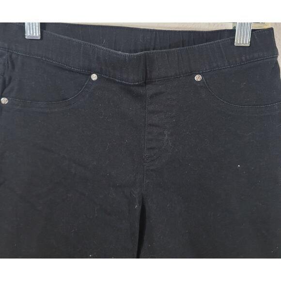 Hue Black Frayed Hem Denim Jeggings Small Lightweight Faux Pockets Soft Stretchy - Picture 6 of 7